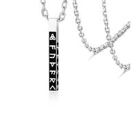 Collier runique viking nordique Colliers pendentifs Viking Elder Futhark 3D Bar pour hommes et femmes Mythologie vintage Amulette païenne (Runes vikings-S)