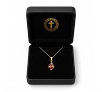 Collier Sacré Cœur de Jésus Christ - Pendentif Ru t Zircon taille diamant avec Croix or - Acier Inoxydable Doré - Chaîne Ajustable 45-50 cm - Cadeau Communion Baptême - Coffret Velours Noir