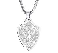 Collier Saint Christophe avec pendentif Saint Michel George Barbara pour homme et femme Le sceau des sept archanges Médaille religieuse Médaille Disque Bijoux Cadeau Chrétien, Acier inoxydable
