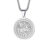 Collier Saint Christophe avec pendentif Saint Michel George Barbara pour homme et femme Le sceau des sept archanges Médaille religieuse Médaille Disque Bijoux Cadeau Chrétien, Acier inoxydable