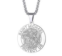 Collier Saint Christophe avec pendentif Saint Michel George Barbara pour homme et femme Le sceau des sept archanges Médaille religieuse Médaille Disque Bijoux Cadeau Chrétien, Acier inoxydable