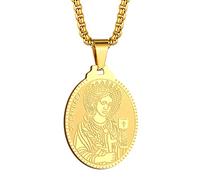 Collier Saint Christophe avec pendentif Saint Michel George Barbara pour homme et femme Le sceau des sept archanges Médaille religieuse Médaille Disque Bijoux Cadeau Chrétien, Acier inoxydable