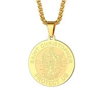 Collier Saint Christophe avec pendentif Saint Michel George Barbara pour homme et femme Le sceau des sept archanges Médaille religieuse Médaille Disque Bijoux Cadeau Chrétien, Acier inoxydable