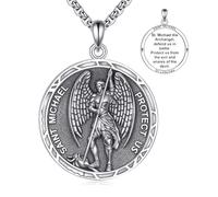 Collier Saint Michel en argent sterling 925 pour hommes et femmes Médaillon Archange Saint Michel avec chaîne de 55 cm + 5 cm, bijoux cadeau pour Noël, fête des pères, anniversaires, chrétiens