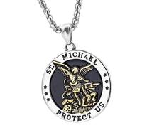 Collier Saint Patron En Acier Inoxydable Pour Homme Et Femme, Pendentif Amulette Personnalisé Avec Médaille Catholique Saint Michel Archange(Gold)
