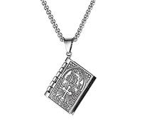 Collier Sainte Bible | Livre à charnière 3D religieux avec pages Collier de bijoux de la Sainte Bible | Livre de la Sainte Bible ouvrable en 3D avec collier pendentif avec citations de prière des seig