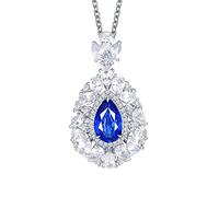 Collier Sapphire, Colliers pour Femmes Forme de Poire Bleue Colliers Blancs Forme de Goutte à Eau 1.29ct Diamant Saphir