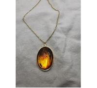 Collier sautoir AMBROSIOS. chaine en acier inoxydable et médaillon ambre