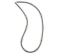Collier Sautoir de 65 cm, Alternance de Pierres Naturelles Noires : Hématite et Pierre de Lave, sur Câble, Apprêts plaqués or. Alliance des Noirs Brillant et Mat qui se mettent en Valeur l'un l'autre