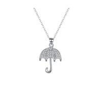 Collier Sautoir Pendentif Parapluie de Cendrillon Plaqué Argent Sterling 925 et Strassé en Cristaux Autrichiens AAA+ Transparentes d