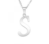 Collier - SC Crystal - Lettre S - Acier inoxydable - Argenté - 41cm + 5cm de rallonge