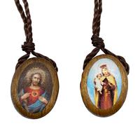 Collier scapulaire en bois avec pendentif en bois | Magnifique art du sacré cœur et madonna et enfant | Cadeau catholique pour première communion et confirmation, Bois, Pas de gemme