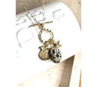 Collier scarabée jaspe dalmatien