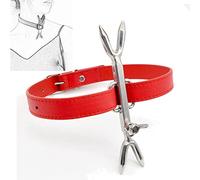 Collier Sex SM Bondage Collier en Cuir avec Double Fourchette Torture BDSM Collier de Retenue du Cou Réglable Esclave Jeu de Rôle Fétiche Restrictions Sex Toy pour Femmes Hommes Rouge