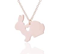Collier simple avec pendentif en forme de lapin gravé en forme de cœur pour Pâques. Solide et durable
