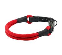 Collier souple double rouge pour chien - Boucle noire et ferrures en métal - Longueur : 60 cm - Diamètre : 10 mm - Collier en nylon réglable - Robuste - Résistant aux intempéries - Embouts en cuir