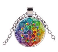 Collier spirituel Fleur de vie pour femme - Om Yoga - Géométrie sacrée - Dôme en verre - Pendentif bouddhiste Sri Yantra - Bijoux cadeaux, 4