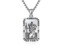 Collier St Christophe pour homme, collier Saint Christophe/Jésus en argent sterling 925 antique religieux pendentif pour homme, colliers talisman, bijoux de baptême, cadeaux de remise de diplôme