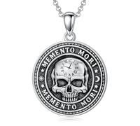 Collier Sterling Argent 925 Memento Mori Pendentif Tête de Mort Gothique Cadeau Homme Femme