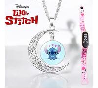 Collier Stitch Lune argent Disney + Montre Stitch Lcd OFFERTE