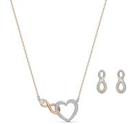 Swarovski Parure Infinity, pendentif et boucles d'oreilles, motif infini et coeur sertis de cristaux blanc sur un placage de ton or rosé