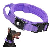 Collier tactique AirTag pour chien avec support étanche | Collier réglable de qualité militaire, poignée de contrôle confortable et boucle en métal pour chiens de taille moyenne et grande (violet, M)
