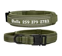 Collier tactique militaire personnalisé pour grand chien - Collier réglable en nylon réfléchissant pour animal de compagnie - Labrador berger allemand, bouledogue français, vert - L