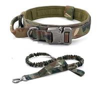 Collier tactique militaire pour chien avec laisse, poignée épaisse, réglable et robuste (collier camouflage + laisse, taille M)