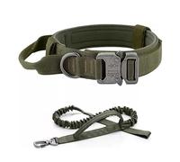 Collier tactique militaire pour chien avec laisse, poignée épaisse, réglable et robuste (ensemble collier vert + laisse, taille L)