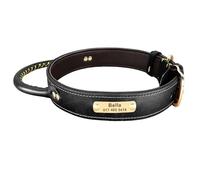 Collier tactique militaire pour chien en cuir synthétique personnalisé avec plaque d'identification pour chien, collier anti-perte, collier de dressage à contrôle rapide avec poignée, noir, M