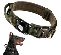 Collier tactique pour chien avec support AirTag | Suivi GPS robuste et réglable, compatible avec Apple AirTag | Coque 100 % étanche et poignée de contrôle pour grands chiens (camouflage, XL)