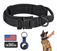 Collier Tactique pour Chien - Réglable - en Nylon - avec poignée de contrôle - pour Chiens de Moyenne et Grande Taille - avec Patchs et étui AirTags (L, Noir)