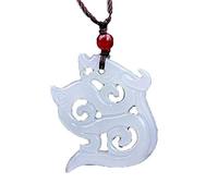 Collier talisman, Collier avec pendentif en jade blanc afghan et jade d'eau Yan, motif dragon