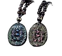 Collier talisman, Pendentif Feng Shui, amulette Feng Shui Fox Wu Lou collier naturel noir obsidienne arc-en-ciel oeil chakra équilibrage pendentif collier cristal éloigner les mauvais esprits Talisman