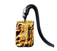 Collier talisman, Pendentif Feng Shui, collier de richesse Feng Shui, oeil de tigre jaune naturel, pendentif de tigre du zodiaque, bonne chance for hommes et femmes, pendentif de richesse, éloigner le