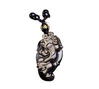 Collier talisman, Pendentif Feng Shui, collier en obsidienne dorée Pi Xiu, chaîne de perles sculptées, collier en obsidienne noire naturelle, amulette de richesse, collier Feng Shui for le succès, cad