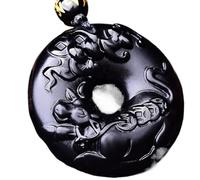 Collier talisman, Pendentif Feng Shui, collier pendentif de richesse en obsidienne noire Feng Shui boucle d'harmonie authentique chakra méditation amulette en cristal chance richesse éloigner les mauv