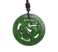 Collier talisman, Pendentif Feng Shui, collier pendentif en jade vert Feng Shui for femme, véritable jaspe de yoga, signe du dragon du zodiaque, dragon antique