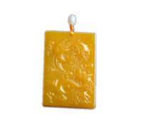 Collier talisman, Pendentif Feng Shui, collier pendentif Feng Shui en jade jaune for femme, véritable dragon de yoga et plaque de jade phénix, mode de bon augure