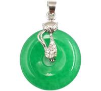Collier talisman, Pendentif Feng Shui, collier pendentif Feng Shui en jade vert for femme, véritable yoga, boucle de paix en jade, boucle en forme de donut et de renard, argent S925