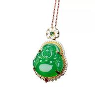 Collier talisman, Pendentif Feng Shui, collier pendentif Feng Shui en jade vert for femme véritable yoga calcédoine bouddha S925 argent plaqué or