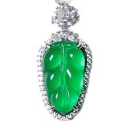 Collier talisman, Pendentif Feng Shui, collier pendentif Feng Shui en jade vert for femme, véritables feuilles de yoga, argent S925