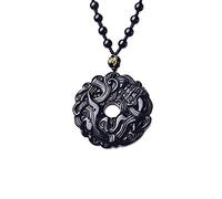 Collier talisman, Pendentif Feng Shui, Feng Shui Lucky Harmony Boucle Dragon Pixiu Collier de richesse Oeil arc-en-ciel naturel Collier en cristal d'obsidienne noire Protection éloigner les mauvais es