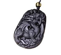 Collier talisman, Pendentif Feng Shui, obsidienne Pi Xiu collier pendentif chaîne de perles sculptée collier d'obsidienne noire naturelle amulette de richesse collier Feng Shui for le succès bonne cha