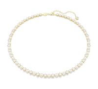 Collier Tennis Matrix, Perle de cristal, Taille ronde, Blanc, Doré à l’or 18 carats (750/1000) OS