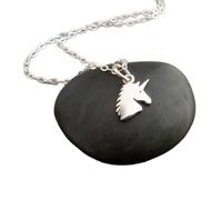Collier tête de licorne en argent sterling 925, pendentif fantaisie en corne délicate, breloque pour petite fille, bijou de conte de fées amusant, cadeau pour adolescente | avec chaîne de 45 cm |