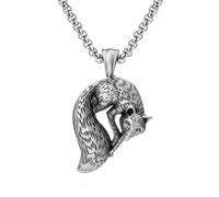 Collier Tête d'ours Nordique for Homme, Chaîne À Maillons en Acier Inoxydable Pendentif Animal Viking, Mode Rétro Fait À la Main en Étain Amulette Punk Cool Hip Hop Scandinavie Bijoux (Color : Fox)