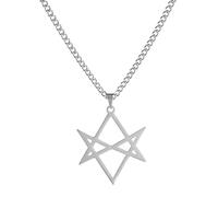 Collier Thelema avec pendentif en forme d'étoile à 6 branches en acier inoxydable - Talisman religion vintage - Cadeau pour homme et femme, M, Acier inoxydable, Pas de gemme