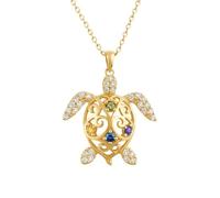 Collier Tortue Femme Plaqué OR 18 Carats & Zirconium Multicolore Pavé - Bijou Symbole Océan Vie Longue - Chaîne 50cm Princesse