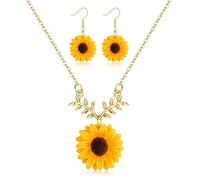 Collier Tournesol Femme,Boucles d'Oreilles Marguerite pour Femmes,Tournesol Collier Tournesol Boucles d'oreilles, Ensemble Bijoux Réglable pour Femmes Filles,parure de fleurs pour Femmes Filles